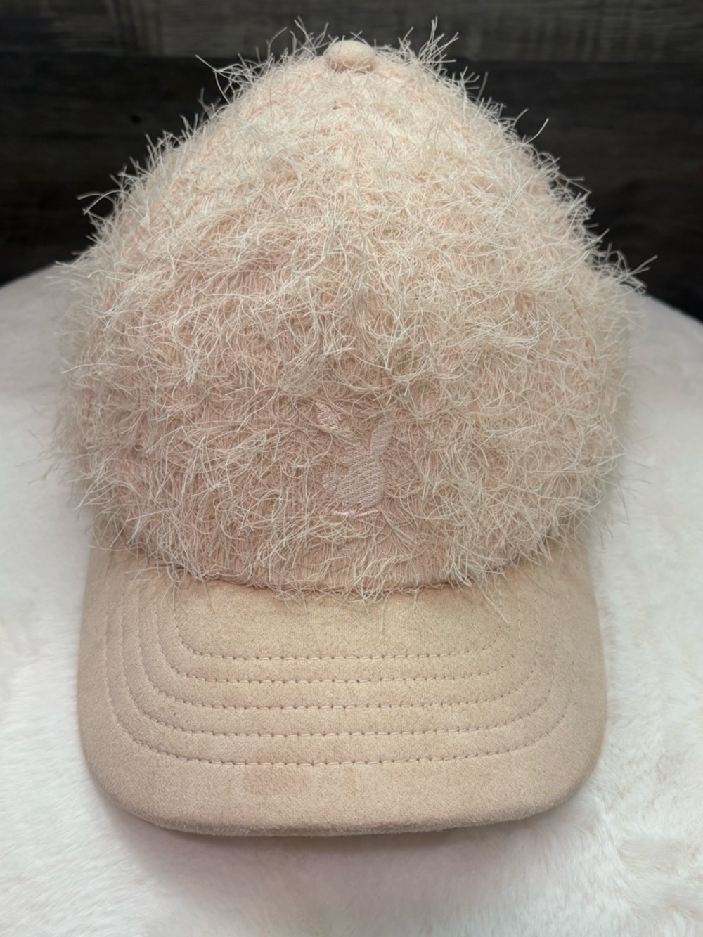 Playboy Fuzzy Pink Bunny Logo Baseball Cap One Size Y2K